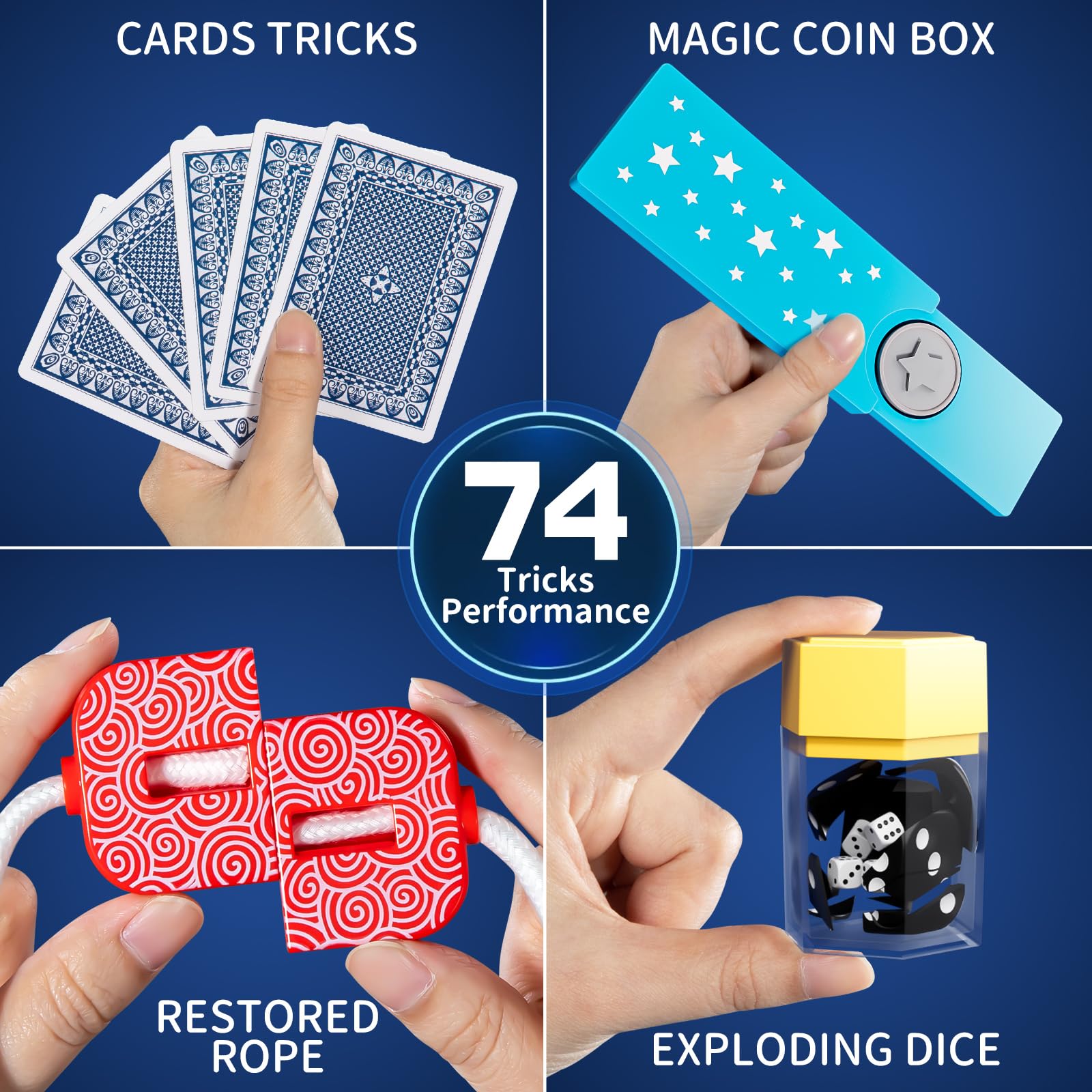 Magic Kit for Kids - 74 Magic Tricks Performance with Manual and Videos, Magic Gift Set for 6+ Years Old Beginner Magicians, Perfect for Halloween Christmas Birthday Parties & Family Fun