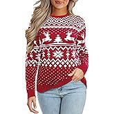 VEOMRI LUKCH Christmas Sweater Couple Matching Reindeer Snowflakes Crewneck Knit Pullover Men Women Xmas Jumper