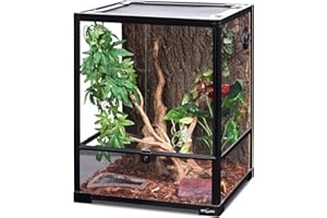 REPTI ZOO Reptile Glass Terrarium, 18" x 18" x 24" Knock-Down Reptile Habitat Tank with Double Hinge Door & Top Screen Ventilation and Side Mesh Ventilation, 30 Gallon Large Reptile Terrarium