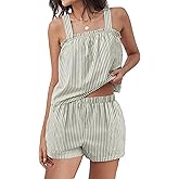 ANRABESS Womens Pajama Sets Striped 2 Piece Pjs Summer Ruffle Cute Tank Top and Shorts Sleepwear 2026 Comfy Soft Lounge Sets