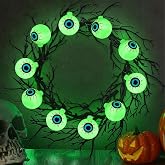 Dingion 18'' Halloween Eyeball Wreath for Front Door Light up Wreath | LED Halloween Garland with Black Dead Branch Garland, Battery Operated, Glowing Creepy Party Favor Wall Outdoor