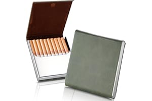 ZHOMA Portable Slim Leather Cigarette Case with Magnetic, Metal Cigarette Carrying Box for Hold 10 Regular Size Cigarettes, One-Hand Ultra-Thin Operate Cigarette Pocket for Men and Women -Green