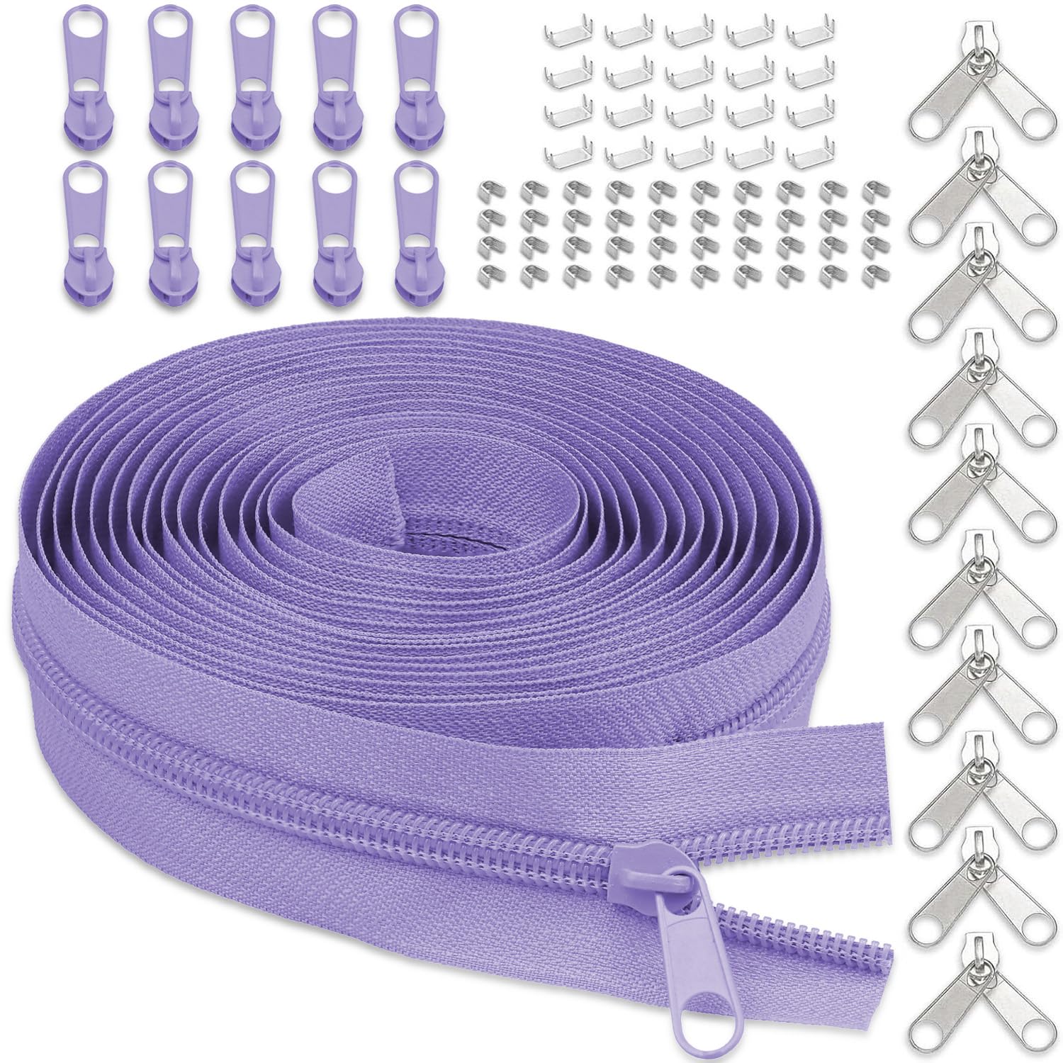 View 1 of #5 Nylon Zipper Tape for Sewing: YZSFIRM 10 Yards Purple by The Yard Nylon Coil Zippers for DIY Sewing Craft with 10 Bulk Metal Zipper Slider and 10 Double Slider