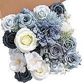 JGRSHES Artificial Flowers Combo Box Set,Dusty Blue Fake Roses Silk Flowers with Stems for DIY Wedding Bridal Bouquets,Floral Arrangement,Table Centerpieces,Baby Shower,Home Decorations