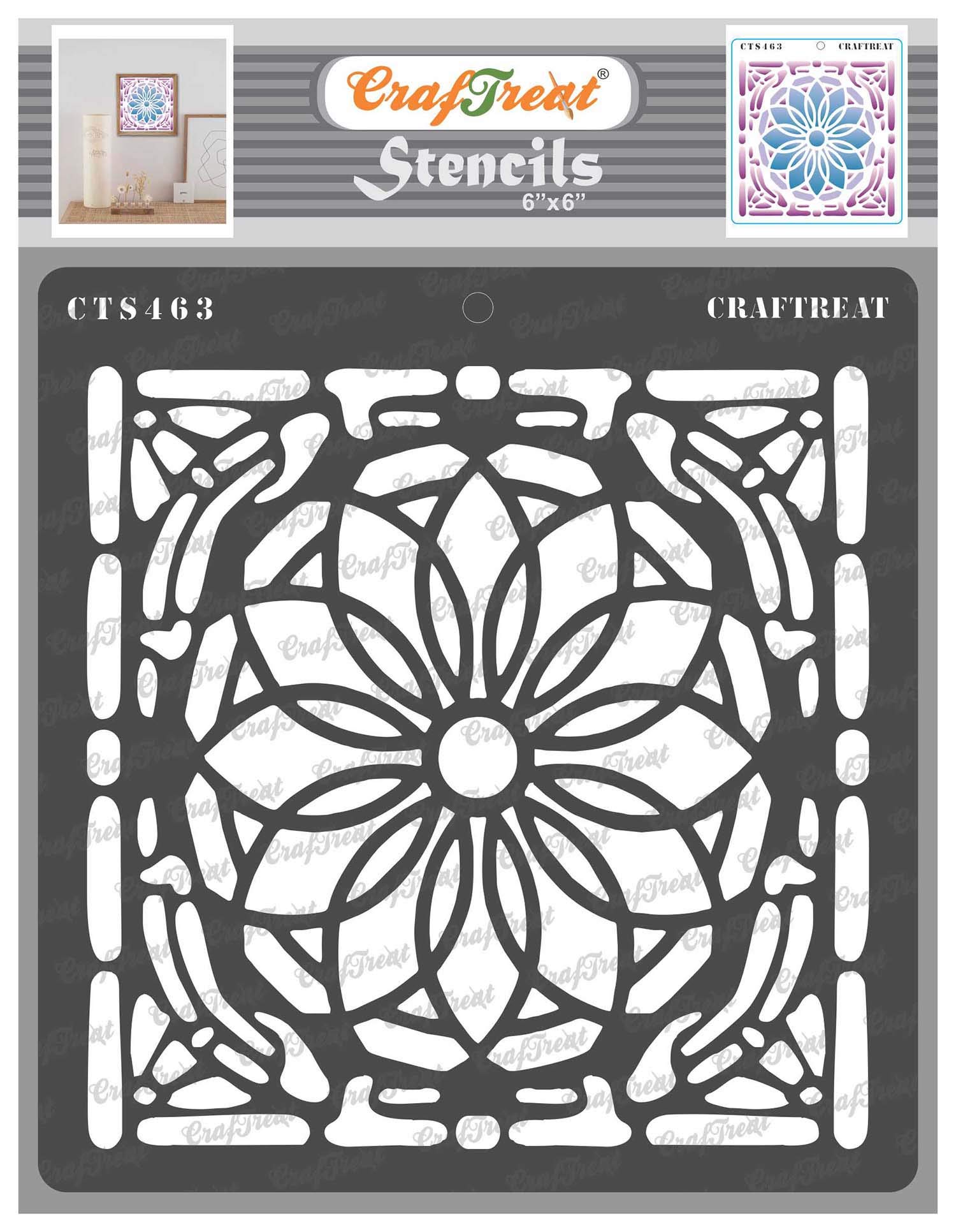 CrafTreat Reusable Flower Stencils for Painting on Wood, Canvas, Paper, Fabric and Tile - Stained Glass Patterns Stencil -6x6 Inch - DIY Art and Craft Stencils for Painting on Glass