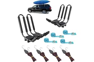 2 Pairs Heavy Duty Kayak Rack-Includes 4 Pcs Ratchet Tie-Mount on Car Roof Top Crossbar-Easy to Carry Kayak Canoe Boat Surf S