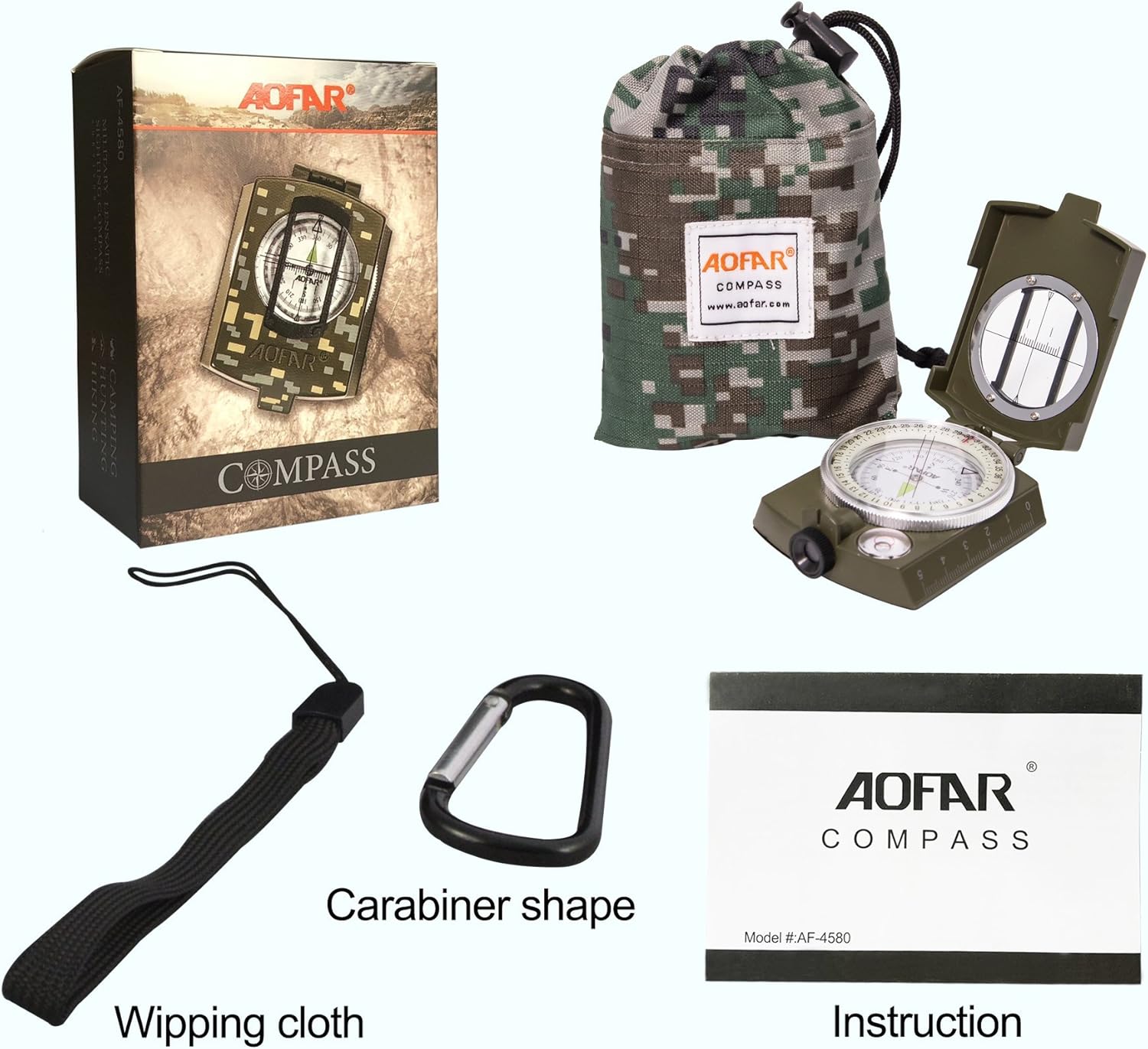 AOFAR AF-4580 Military Compass Lensatic Sighting Navigation, Waterproof and Shakeproof with Map Measurer Distance Calculator, Pouch for Camping, Hiking, Hunting, Backpacking (Camo) : Sports & Outdoors
