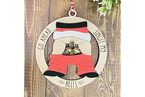 LOYILAT Funny Wooden Double Jingle My Bell Pendant Gift, Christmas Decorations Santa Butt Holiday Tree Ornament Front Door Decor, 5.9 Inch Christmas Hanging Ornament for Holiday Decoration (One Size, Black)