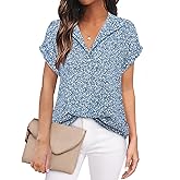 Timeson Women's Short Sleeve Chiffon Blouses for Office Work Business Attire Collared Shirts