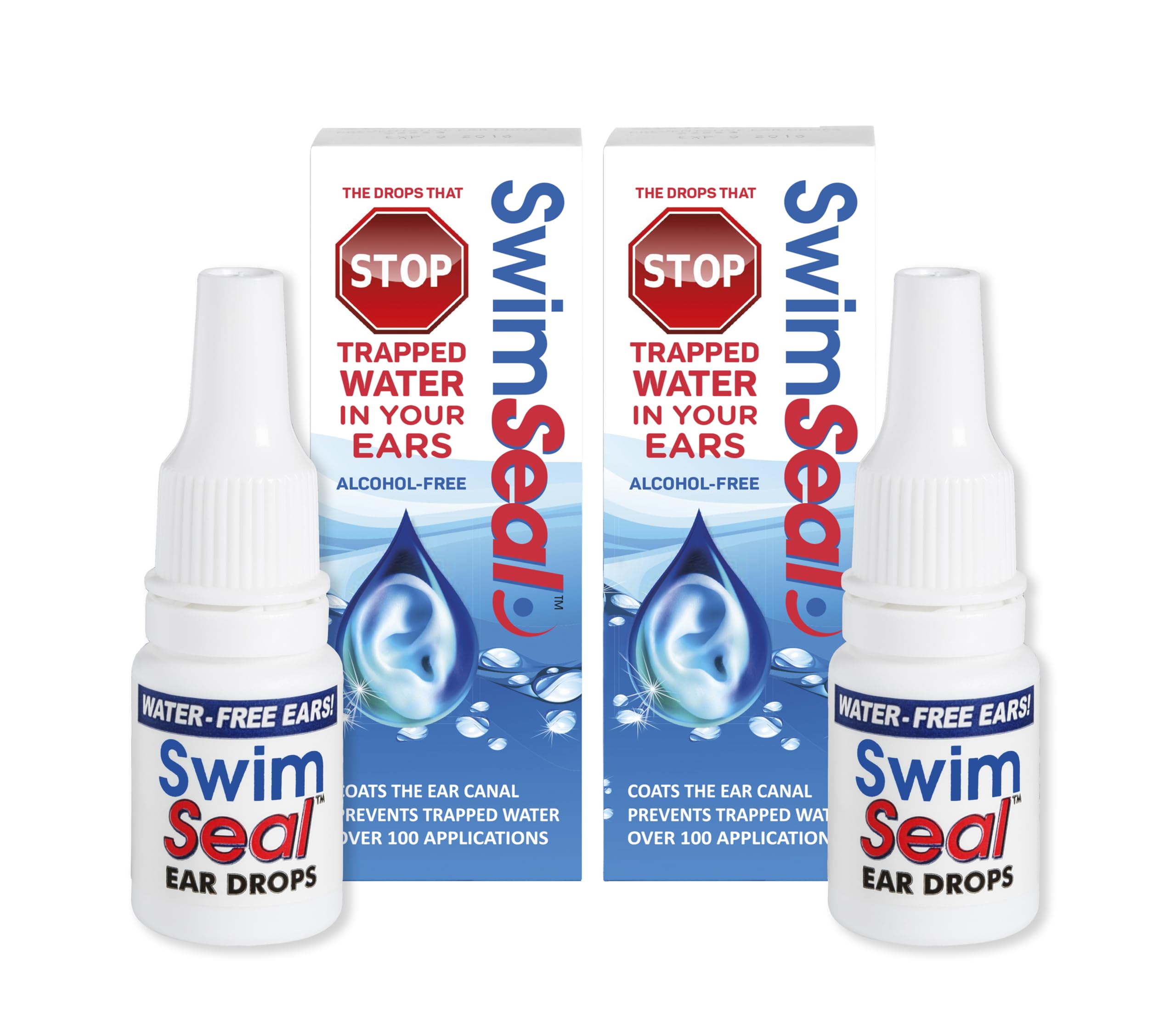 SwimSeal™ Twin-Pack All Natural Swimmer's Ear Drops for Daily Use Rather Than Alcohol Drops or Earplugs. The Solution for Your Ears for All Water Exposure for All Ages.