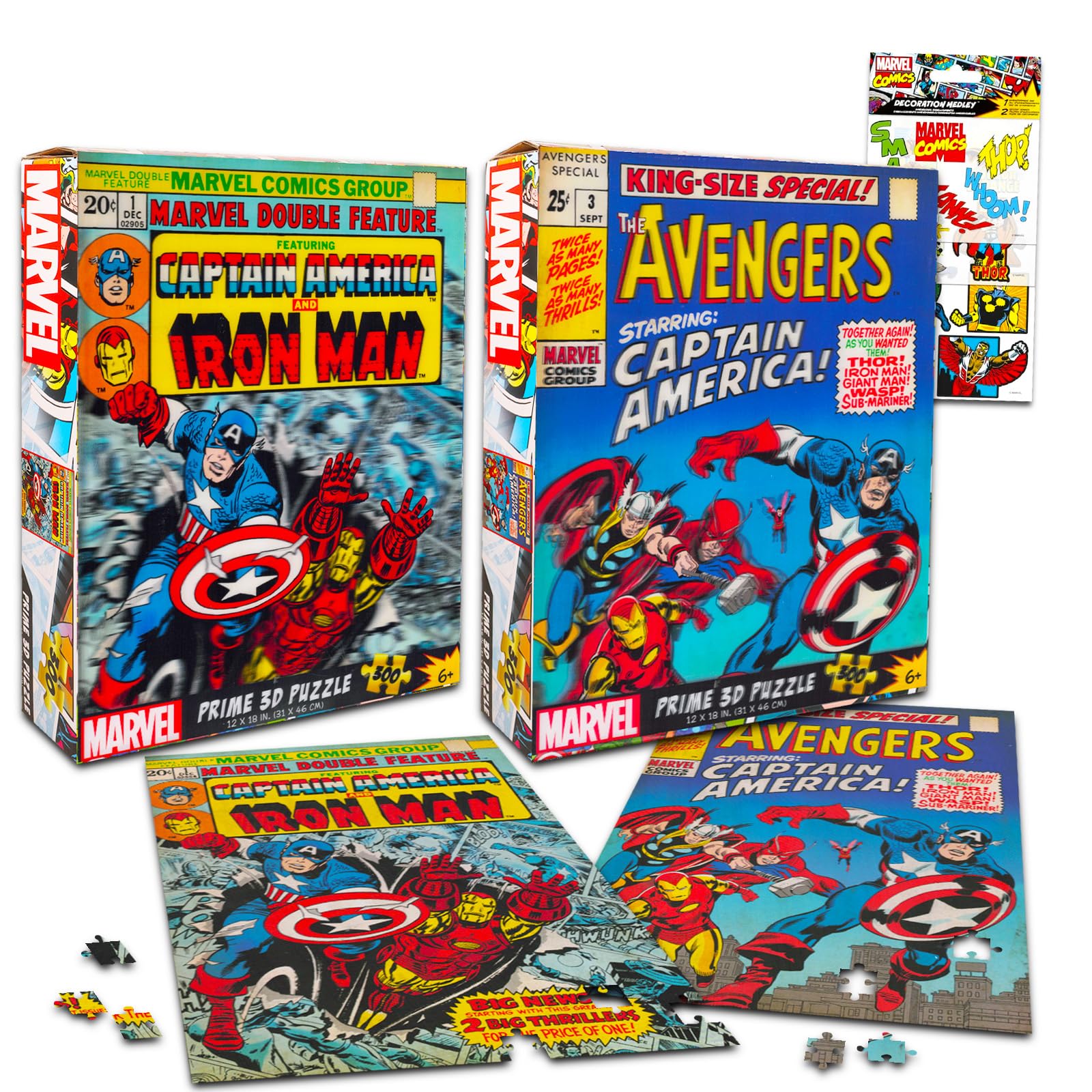 Photo 1 of Avengers Puzzles - Captain America & Iron Man 2x300pc Sets Plus Stickers | Marvel Superhero Puzzles for Kids, Teens & Adults
