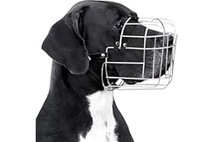 BRONZEDOG Dog Muzzle Adjustable Durable Metal Wire Basket for Large and Extra Large Dogs with Leather Straps Breathable, Drinkable, Training, Prevents Biting (Stainless Steel, Great Dane)