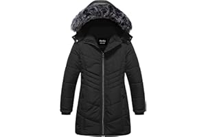 Pursky Girls' Warm Winter Coat Long Parka Fleece Lined Waterproof Puffer Jacket With Removable Hood