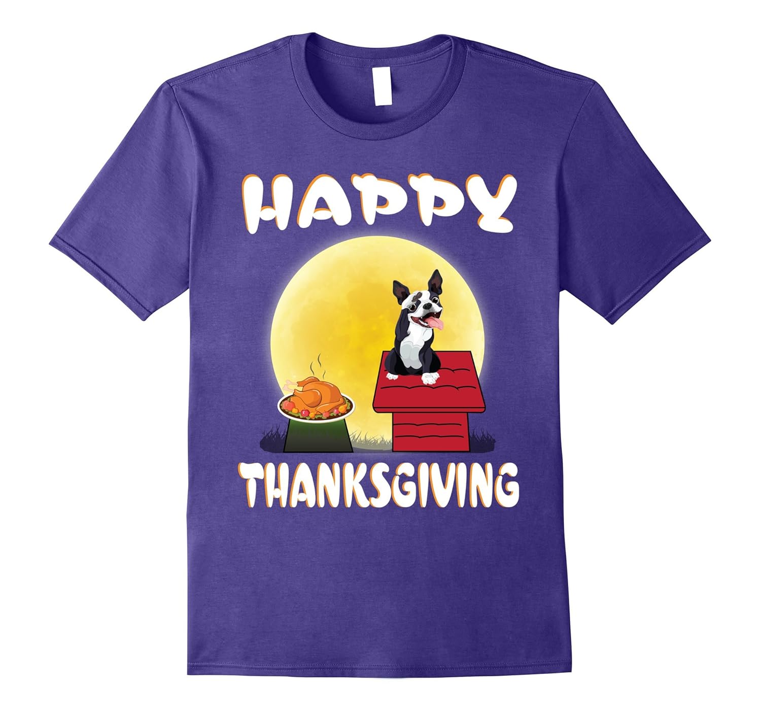 Boston Terrier Dog Costume Happy Thanksgiving Day T-Shirt-ANZ