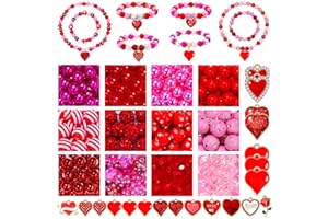 CEALXHENY 320 Pieces Valentine’s Day Beads Heart Charms for Necklace Bracelet Jewelry Making Red Crystal Pearl CCB Beads Rhinestone Glitter Heart Pendant Charms for DIY Crafts Party Decoration