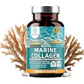 Hydrolyzed Marine Collagen w/Hyaluronic Acid, VIT C, Theaflavin, 120 Caps | Vitamin E &amp; Copper, Black Tea Extract, No Powder No Mixing, Non-GMO, Gluten Free, Paleo Friendly, For Women &amp; Men