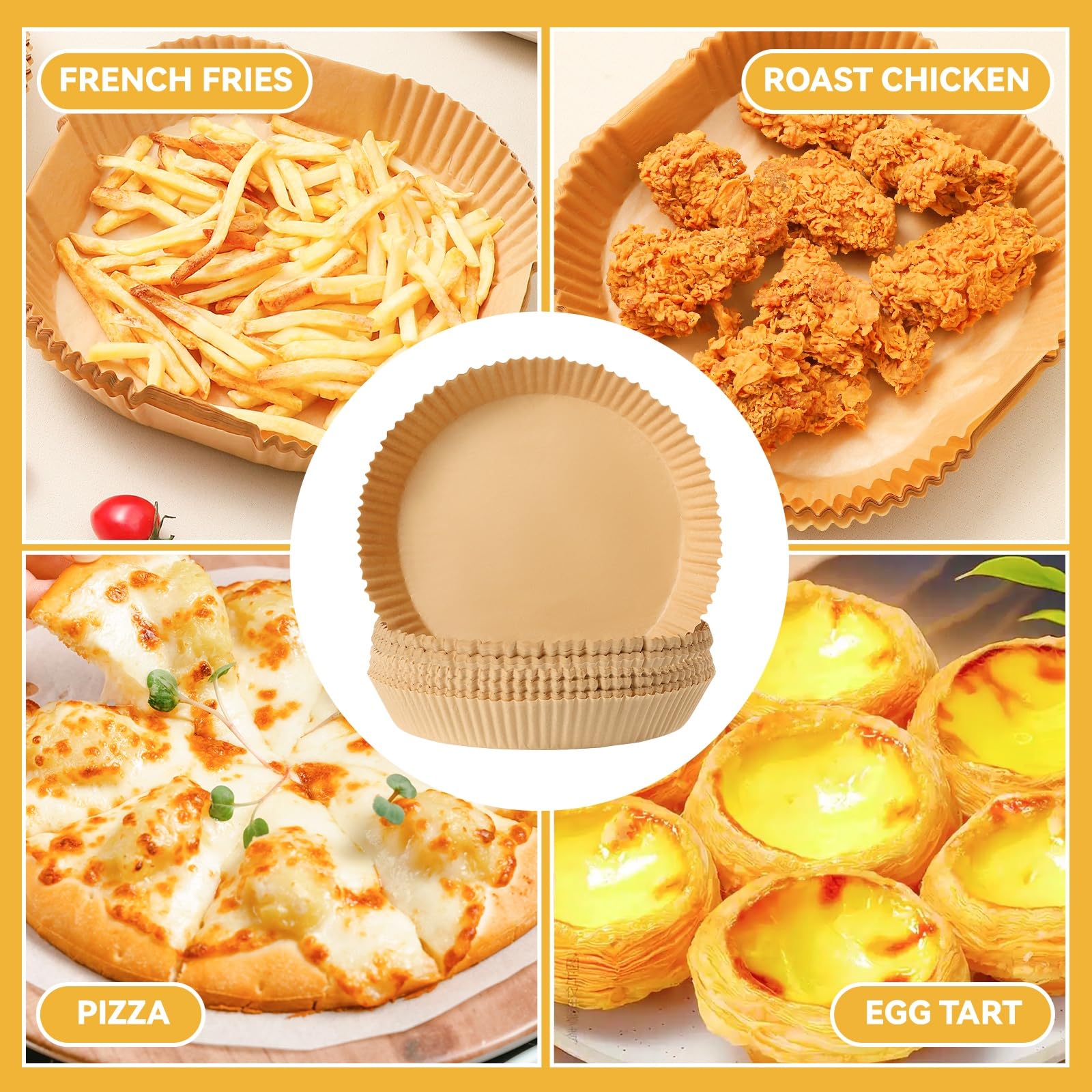 Air Fryer Liners Disposable, Parchment Paper for Baking 9inch Round, 125pcs Non-Stick Parchment Sheets for Air Fryer Basket, Microwave, Oil-proof and Water-proof for Easy Cleanup
