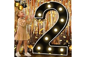 Pooqla 3FT Black Marquee Light Up Numbers, Large Lighted Marquee Numbers for Birthday Decoration, Giant Black Mosaic Numbers for Black and Gold Party Anniversary Wedding Decoration, Number 2