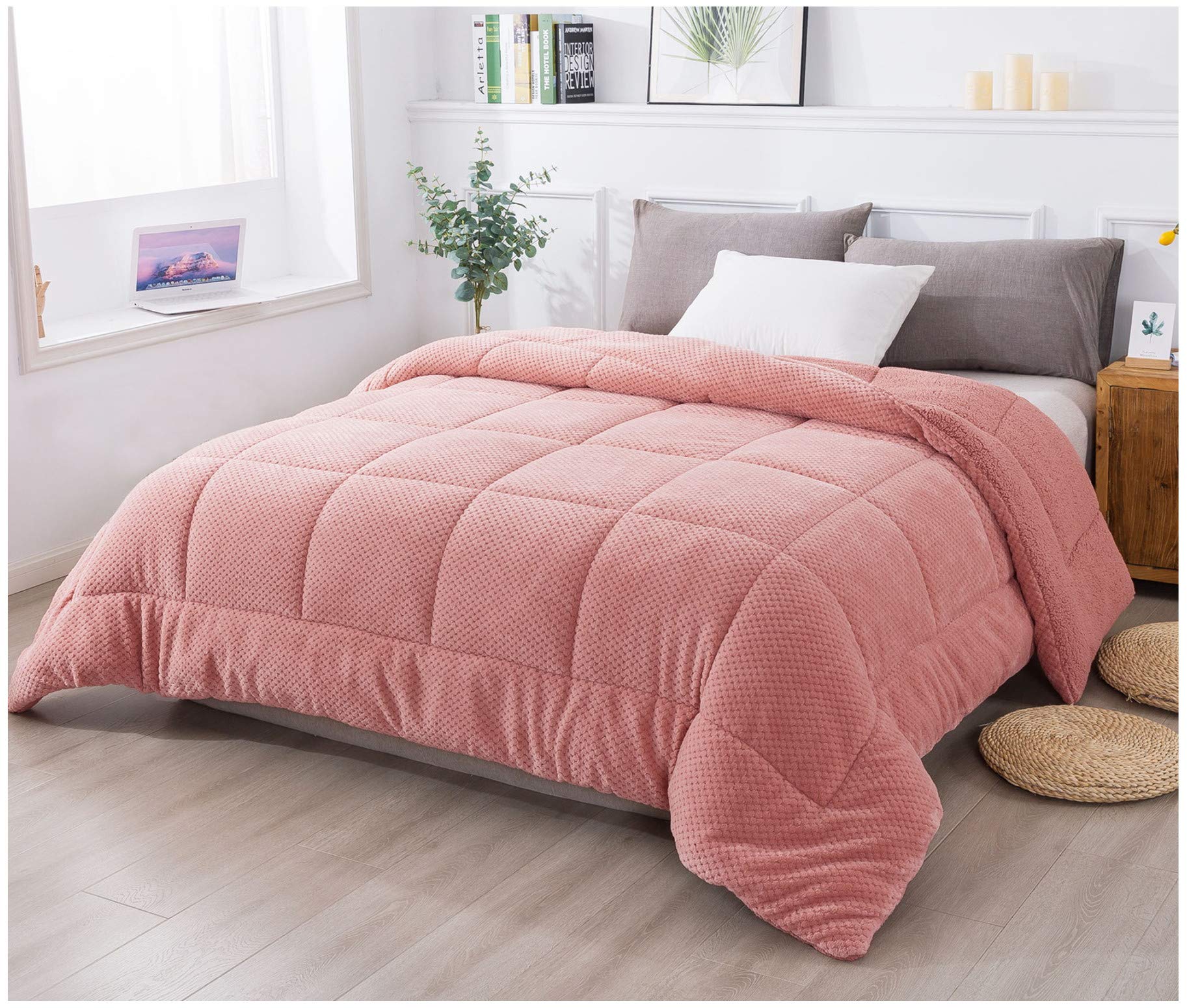 Photo 1 of KASENTEX Super Ultra Sof Luxury Plush Sherpa Comforter, Cozy Reversible Fleece - Goose Down Alternative, Machine Washable Bedding, Sunset Rose Pink, Twin/Twin XL Size