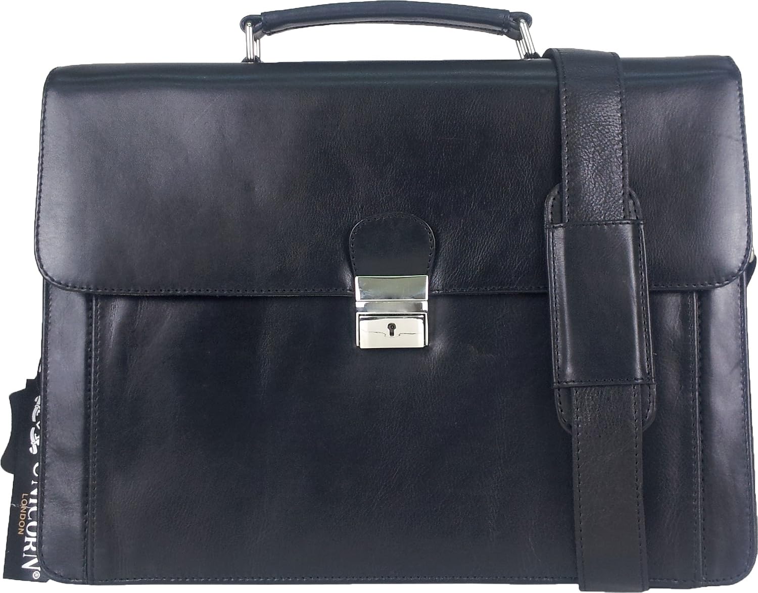 UNICORN Black Real Leather Bag Business Executive Briefcase Keylock Messenger #6N - Image 3