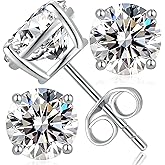 Moissanite Stud Earrings 18K White Gold Plated Sterling Silver Stud Earrings for Women Men Hypoallergenic Round Cut D Color VVS1 Clarity Lab Created Simulated Diamond Earrings 0.3-2ct Screw Back Push Back