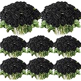 Hotop 80 Pcs Rose Artificial Flowers Bulk with Long Stem, Silk Roses Realistic Fake Flowers Bouquet for Wedding Table Centerpieces Bridal Shower Party Home Decorations(Black)