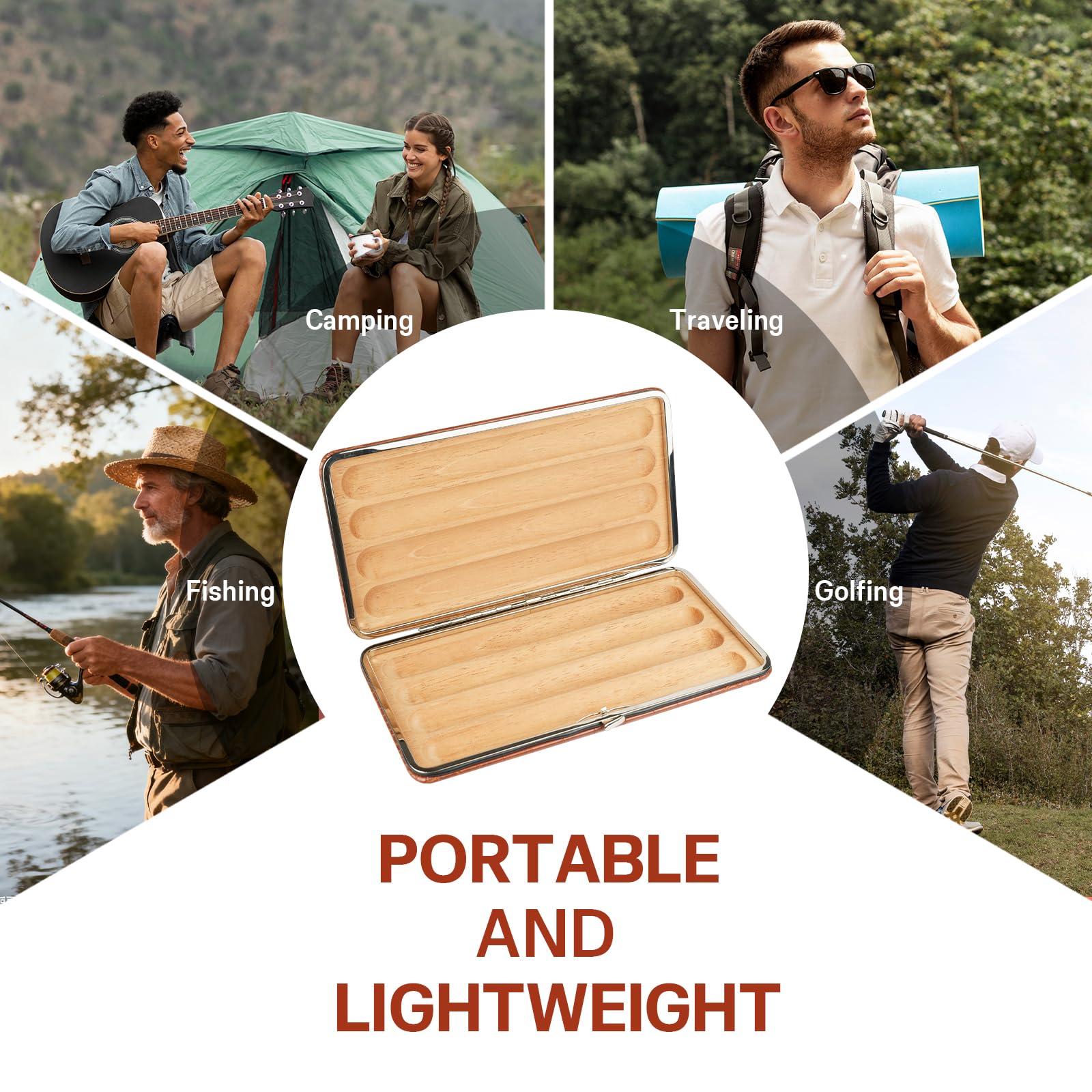 Travel Case Leather Surface Cedar Wood Lining, Durable Protect Box for Men Brown