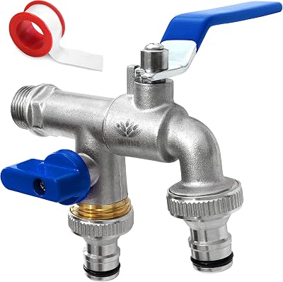 SHYNE Premium 3/4 BSP Brass Double Water Tap with 2 Hose Connectors