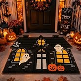 Junkin Halloween Haunted House Coir Doormat Non-Slip 30 x 18 Inch | Spooky Haunted House Ghost Pumpkin Design, Welcome Entrance Rugs, for Indoor Outdoor, Halloween Decor, Non-fading Print