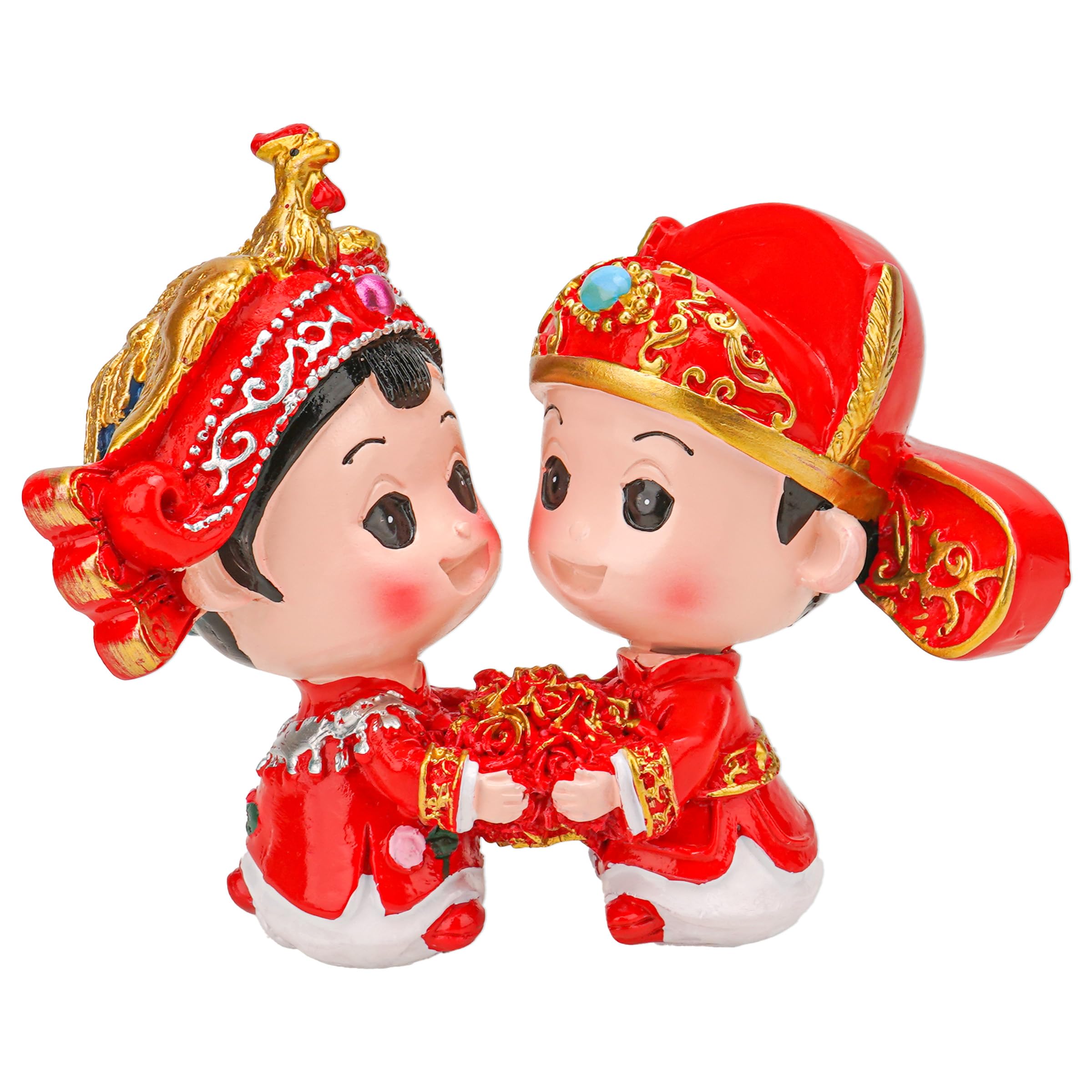 Photo 1 of (needs glueing head)HannaFires Chinese Wedding Couple Figurines A Pair – Red Wedding Dolls, Resin Figurines for Newlywed Gift, Decorative Gift Set for Anniversary, Party, Home Decor, Bride and Groom Doll Ornaments