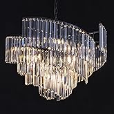 TOCHIC Black Crystal Chandeliers, 9 Lights Modern Farmhouse Chandeliers for Bedroom, Dining Room Light Fixture Spiral Design,