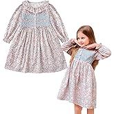 Curipeer Baby Girls Long Sleeve Floral Dress Flower Printed Smock Toddler Ruffle Dress for Autumn and Spring Pink 12M