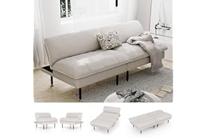 Ribilake 70" Futon Sofa Bed, 4 in 1 Multi-Function Couch Sleeper with Adjustable Backrest, Modern Convertible Futon, Recliner Small Loveseat for Living Room, Dorm, Beige