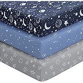 Unnivoll Baby Crib Sheets for Boys Girls, 28x52x8in Fitted Crib Sheet Neutral 3 Pack for Standard Crib and Toddler Mattress, Breathable Soft Microfiber Baby Sheet Blue Gray Planet