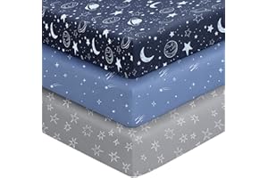 Unnivoll Baby Crib Sheets for Boys Girls, 28x52x8in Fitted Crib Sheet Neutral 3 Pack for Standard Crib and Toddler Mattress, Breathable Soft Microfiber Baby Sheet Blue Gray Planet