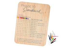 Orionix Phase 10 Score Board - 2025 Phase 10 Scoreboard Game, Phase 10 Card Game Wooden Made, Phase 10 Scoreboard Round Tracker Board Card Games Night Table Score with 10 Wooden Colored Pegs (1PC)