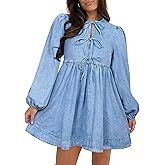 Qazel Vorrlon Denim Dress for Women Puff Short Sleeve Babydoll Jean Romper Pockets Summer Casual Blue Dresses 2025 Trendy