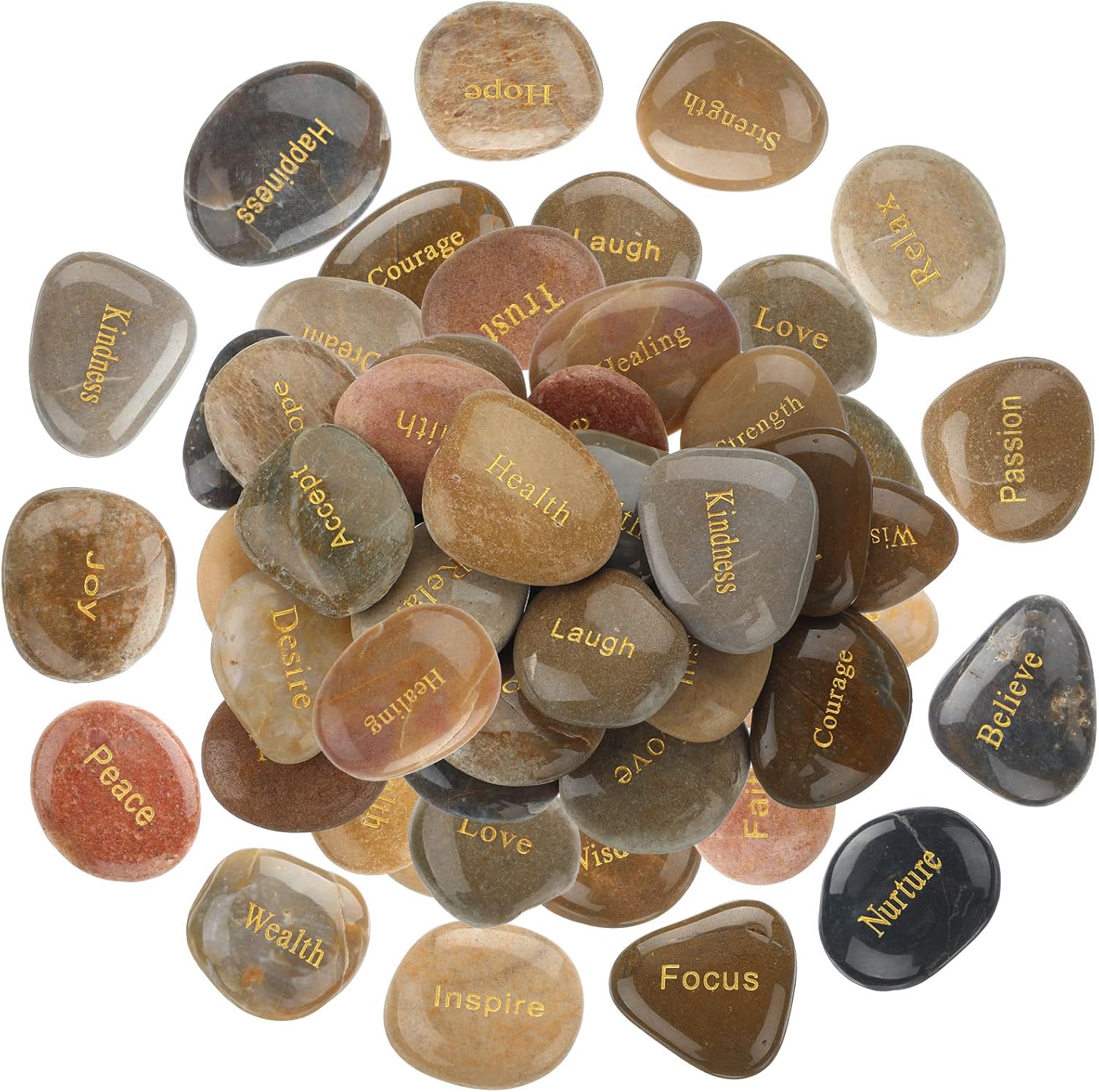 Indoor Fountains & Accessories - CHENGU 100 Pieces Engraved Inspirational Stones Bulk Encouragement Stones Engraved Stone Engraved Rocks Faith Stones Prayer Stones Employee Appreciation Gifts Sets