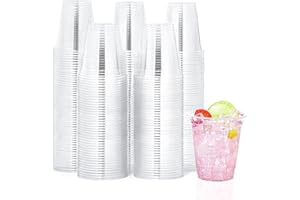 BYSNOW 100 Pack 12 oz Clear Plastic Cups,Clear Disposable Plastic Cups,Cocktail Party Plastic Cups,PET Clear Plastic Cups for Party,Cold Beverages,Smoothies,and Wedding