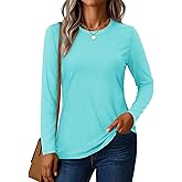 YUCOLEN Women's Cotton Long Sleeve Shirts Crewneck Cotton Basic T-Shirt Solid Color Soft Comfy Casual Tops Tees for Women