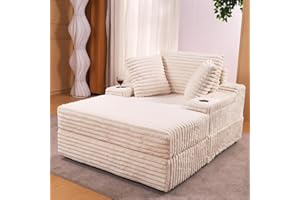 TackView Oversized Corduroy Chaise Lounge with Hidden Storage Ottoman,3-Pillow Cloud Couch for Living Room & Bedroom