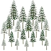 Kepfire 18 Pieces Model Trees 2 to 5.8 Inch Miniature Snow Cedar Architecture Mini Snow Frost Trees for Diorama Supplies Christmas DIY Crafts Train Railroad Winter Scenery Landscape