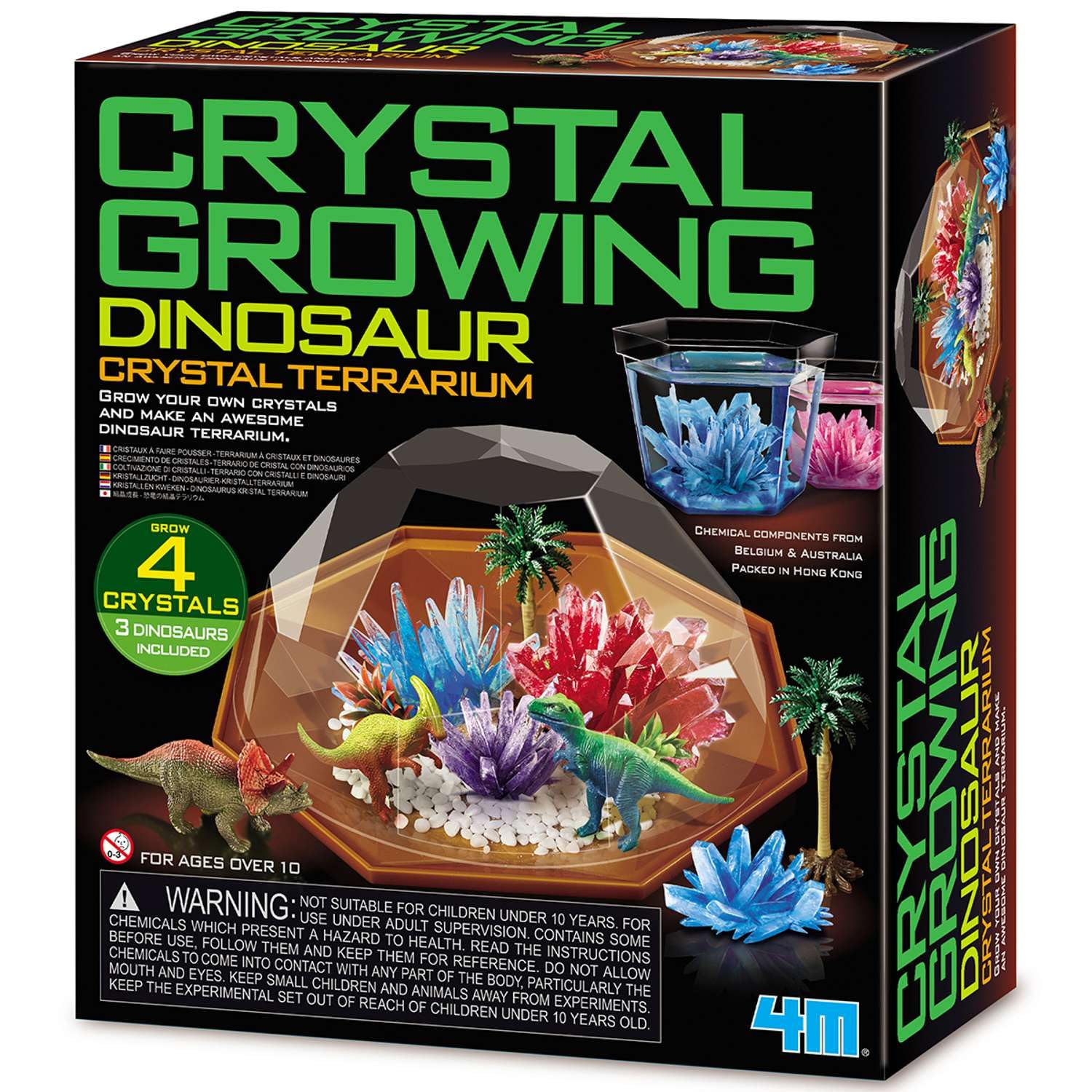 4M Crystal Growing Dino Terrarium Kit | Grow Your Own Colourful Crystals STEM Science Set for Kids Age 10+ | Dinosaur Chemistry & Geology Experiment | Educational Toy Gift for Girls & Boys