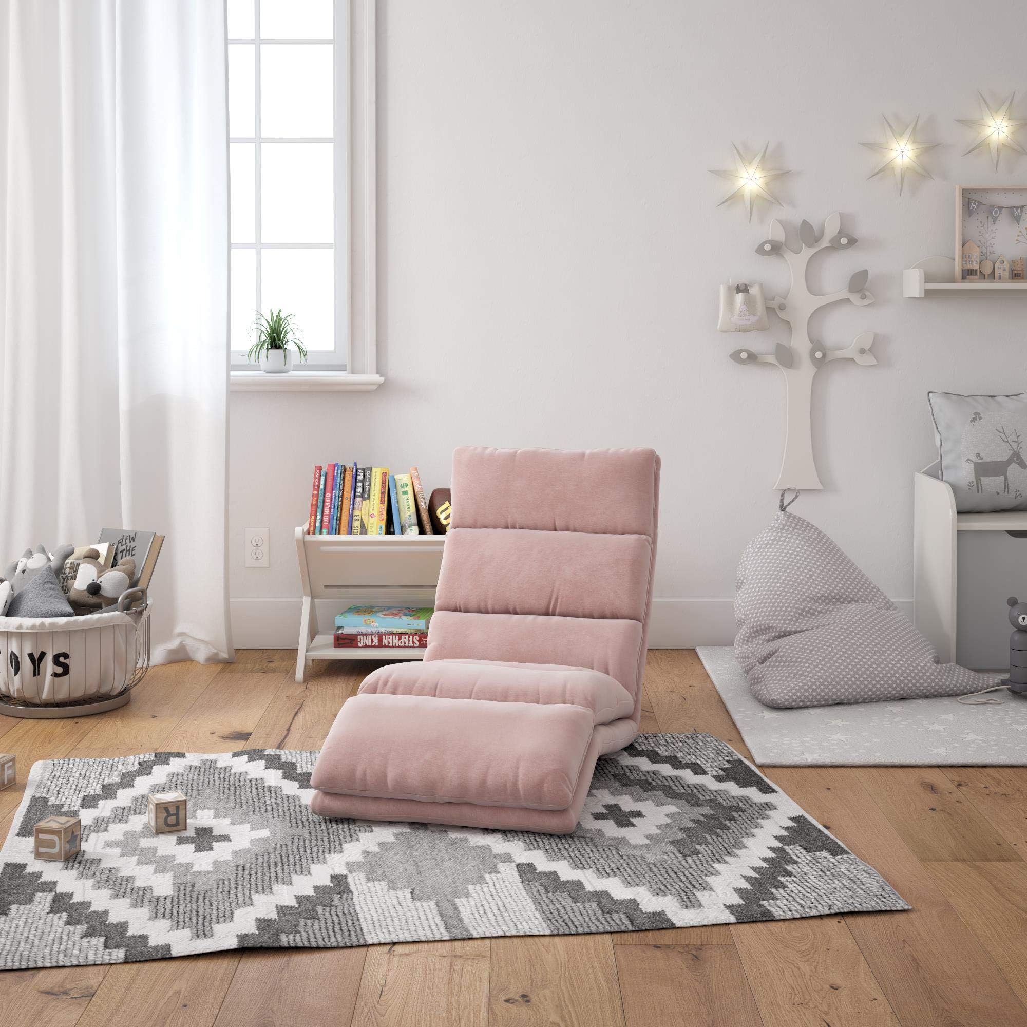 REALROOMS Elsa Wave Adjustable Memory Foam Lounger, Pink