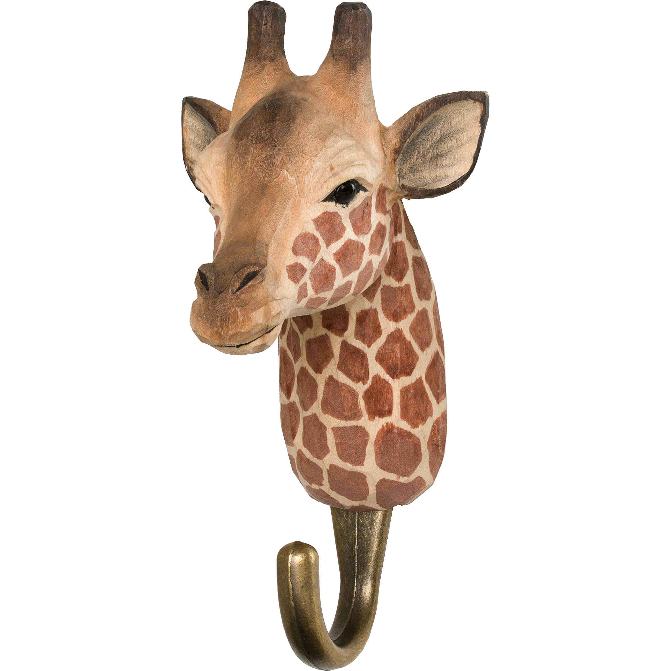 WILDLIFEGARDEN Wildlife Garden - Hook Giraffe (WG4534) - Hand Carved Decorative Coat Hook, Wall Mounted, Made of Wood and Metal - African Animals Collection