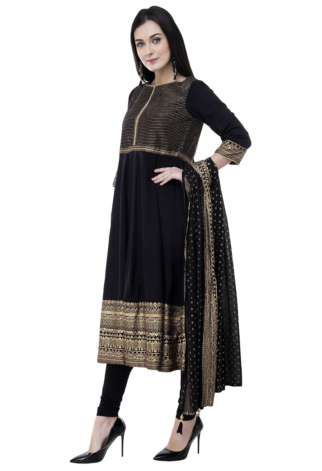swan india women's rayon embroidery anarkali set with duppatta