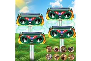 JAHYELEC 2025 Upgraded Solar Animal Repeller,Deer Repellent Outdoor Ultrasonic Control Waterproof with Motion Detection & Flashing Lights,Cat,Squirrel,Raccoon,Rabbit,Skunk Deterrent for Yard Garden,4 Pack