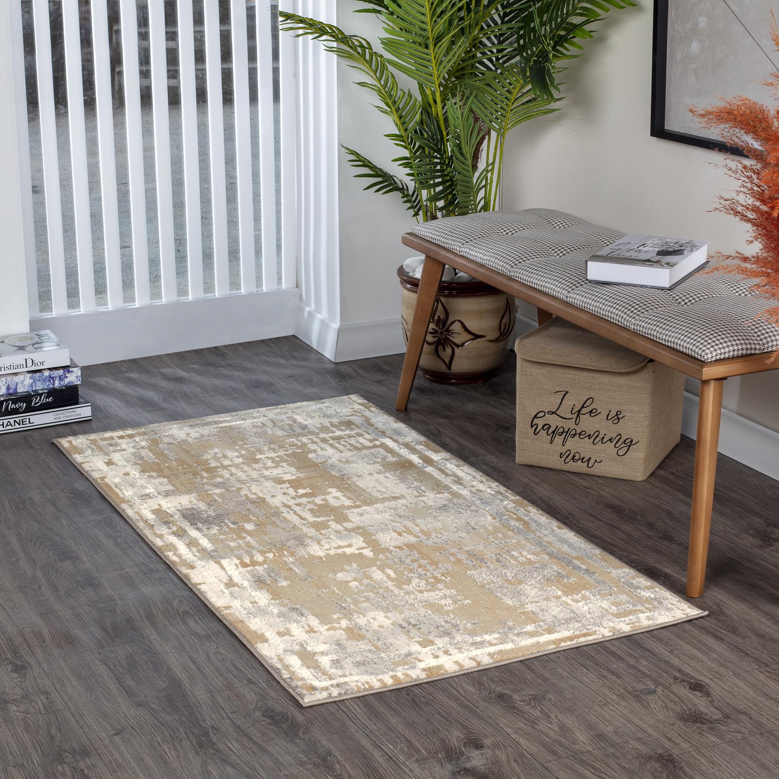 Livabliss Martina Taza Abstract Carpet Runner 80x150 cm, Modern Marble Design for Hallway, Living Room & Dining Area, Soft Luxurious Pile, Beige Grey Ivory