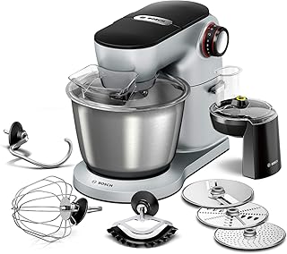Bosch OptiMUM Küchenmaschine MUM9D33S11, leistungsstark, für schwere Teige und große Mengen, vielseitig einsetzbar, große Edelstahl-Schüssel (5,5l), Durchlaufschnitzler, 1300 W, silber