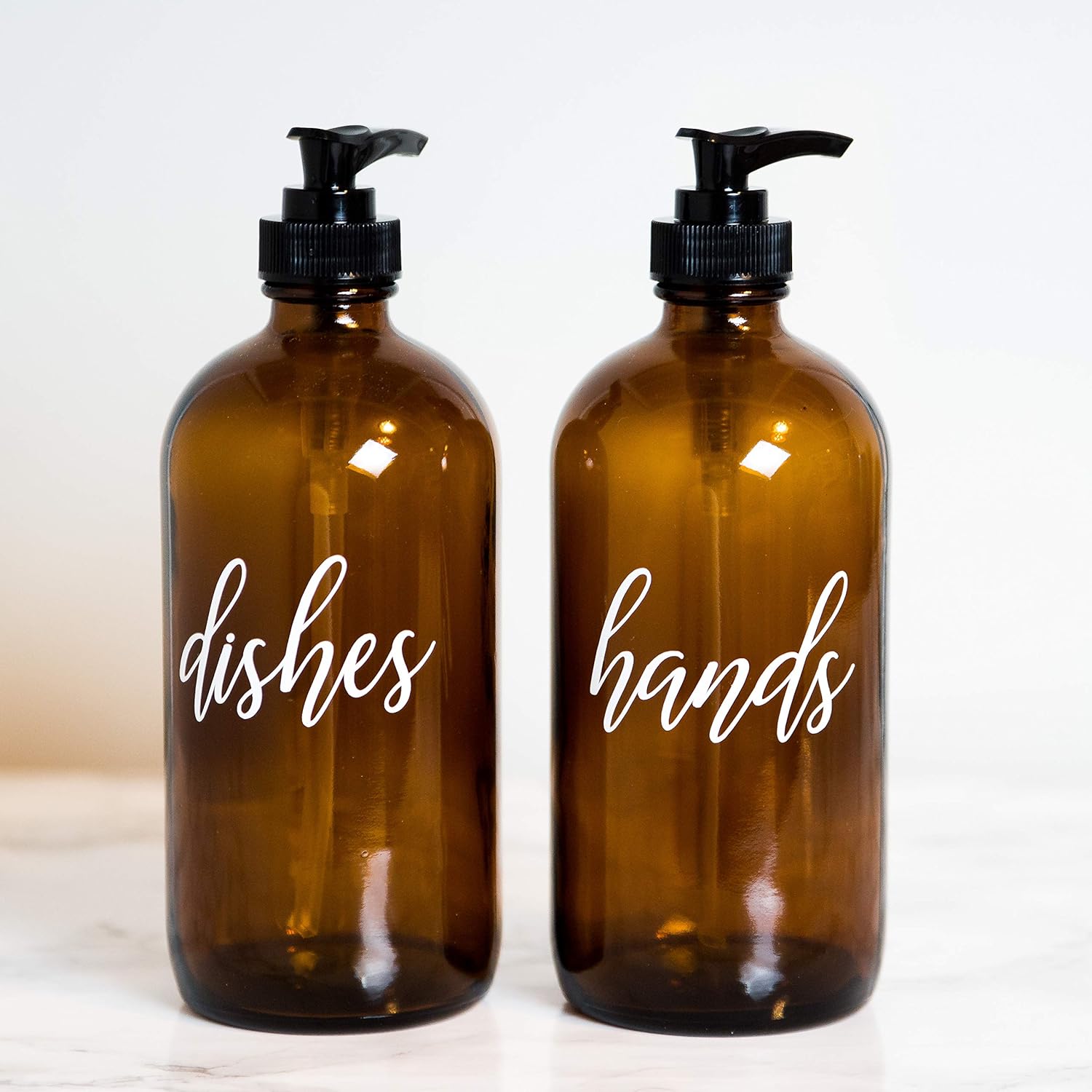 Heartland Lettering Amber Glass Soap Dispenser, Dish and